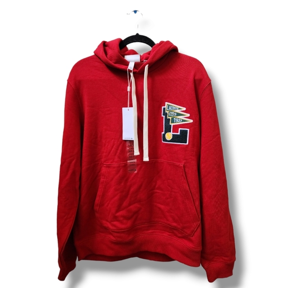 LACOSTE MEN'S HOODED COTTON FLEECE PENNANTS L BADGE - COLOR RED - Picture 3 of 9